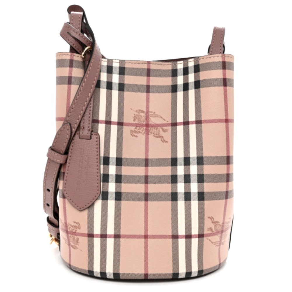 New Burberry Haymarket Bucket Bag In Light Elderberry